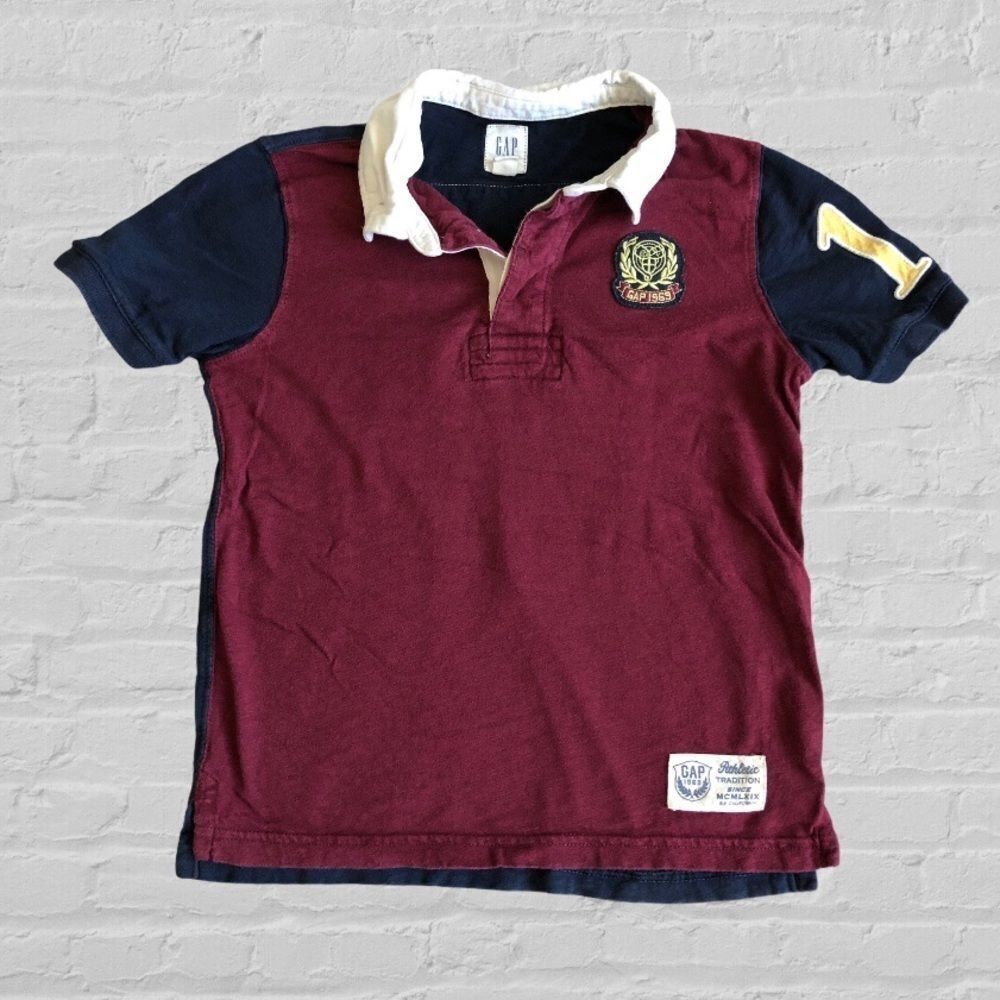 GAP Boys Rugby Polo Shirt Burgundy, Navy & White